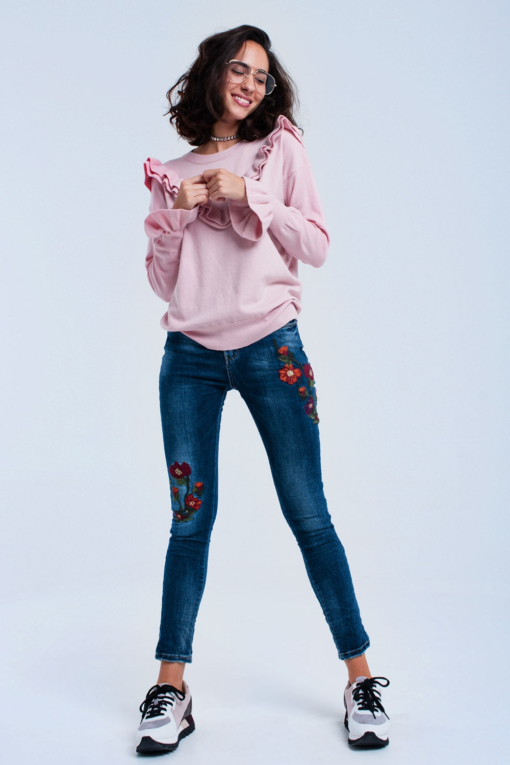 Skinny jeans with flowers Q2 Jeans BoutiqueLua