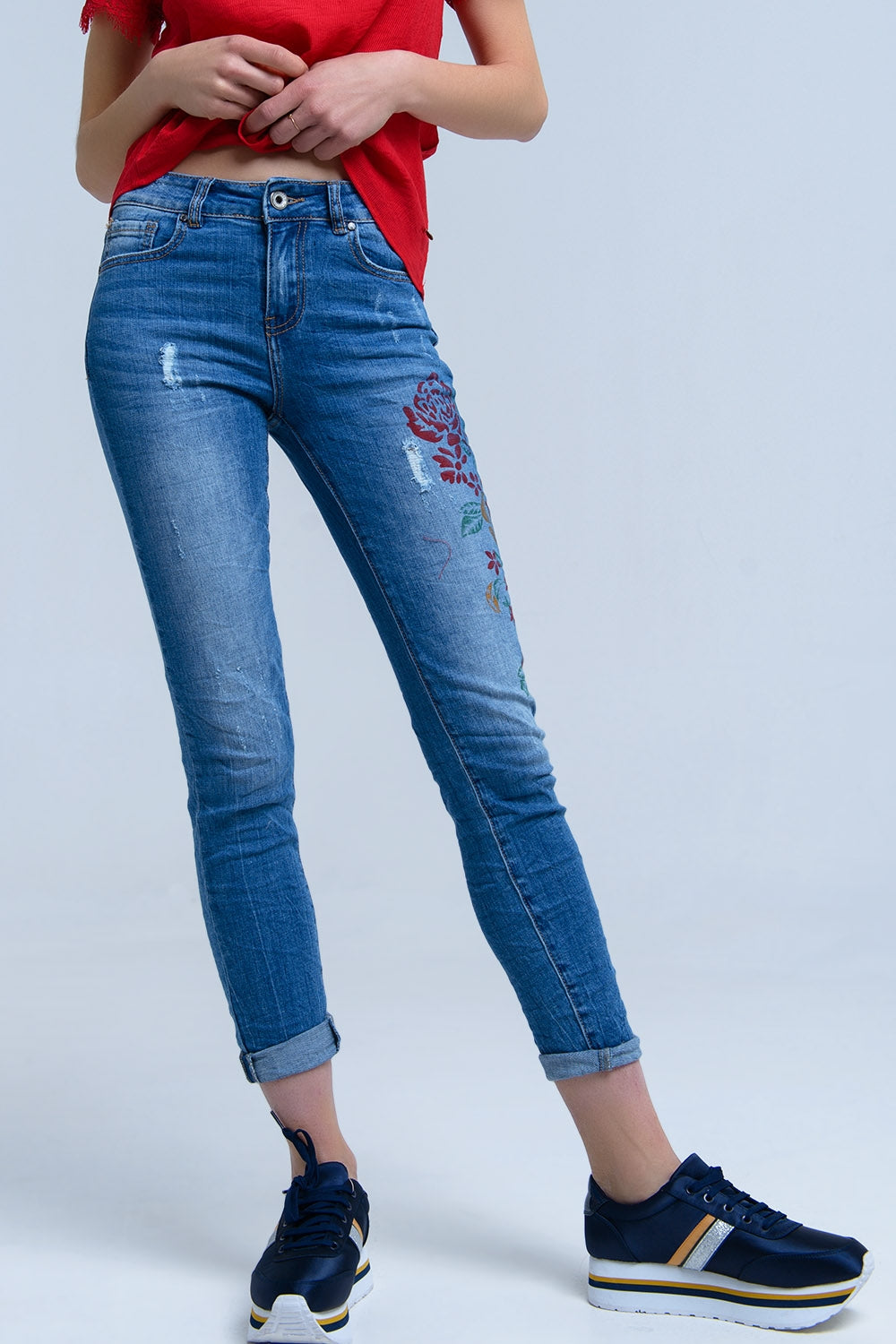 Skinny jeans with painted floral Q2 Jeans BoutiqueLua