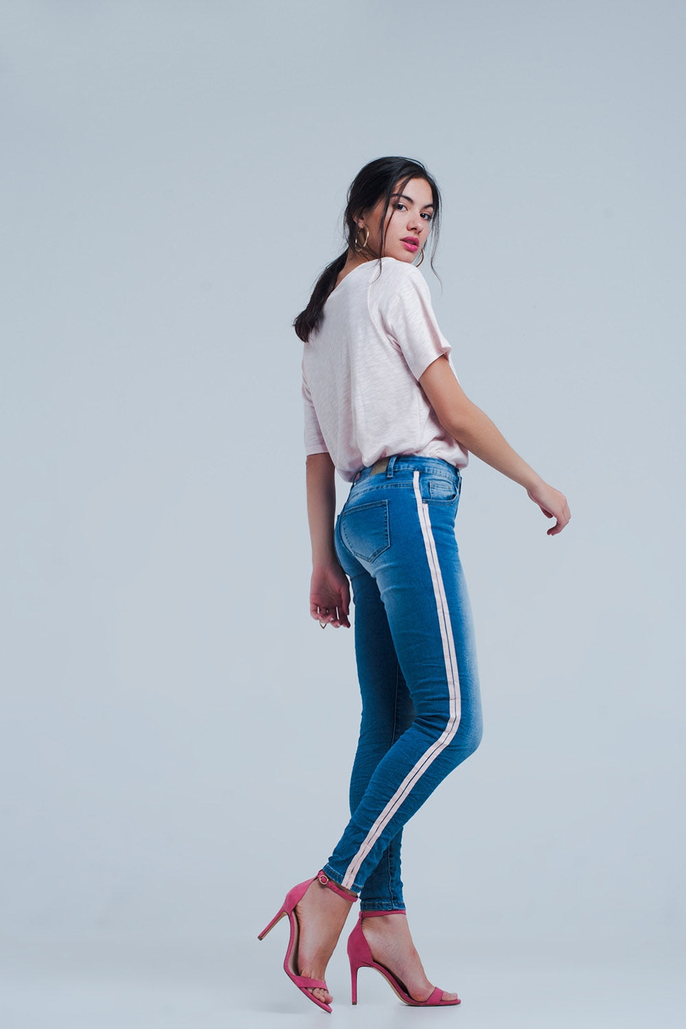 Skinny jeans with side seam stripes Q2 Jeans BoutiqueLua