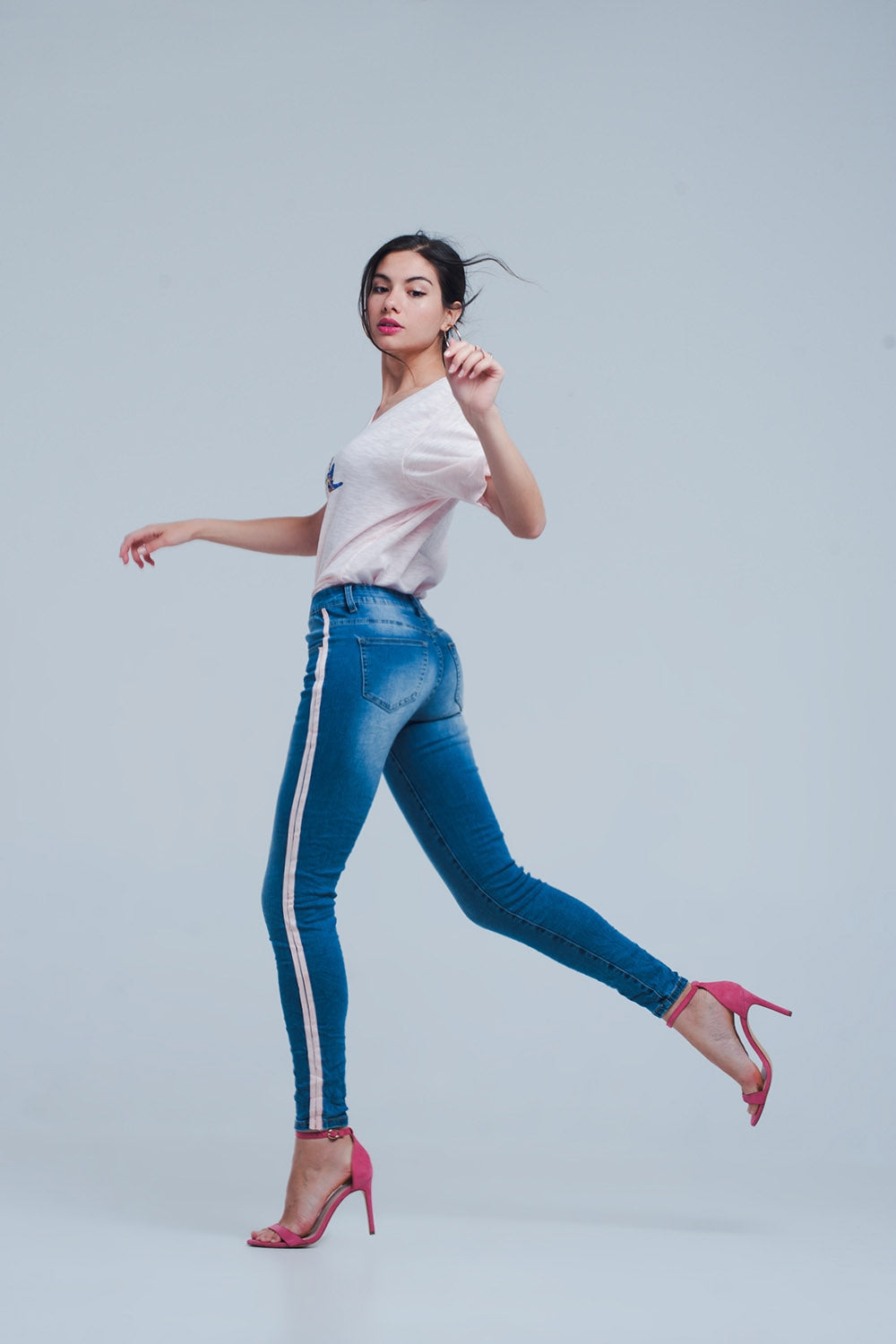 Skinny jeans with side seam stripes Q2 Jeans BoutiqueLua