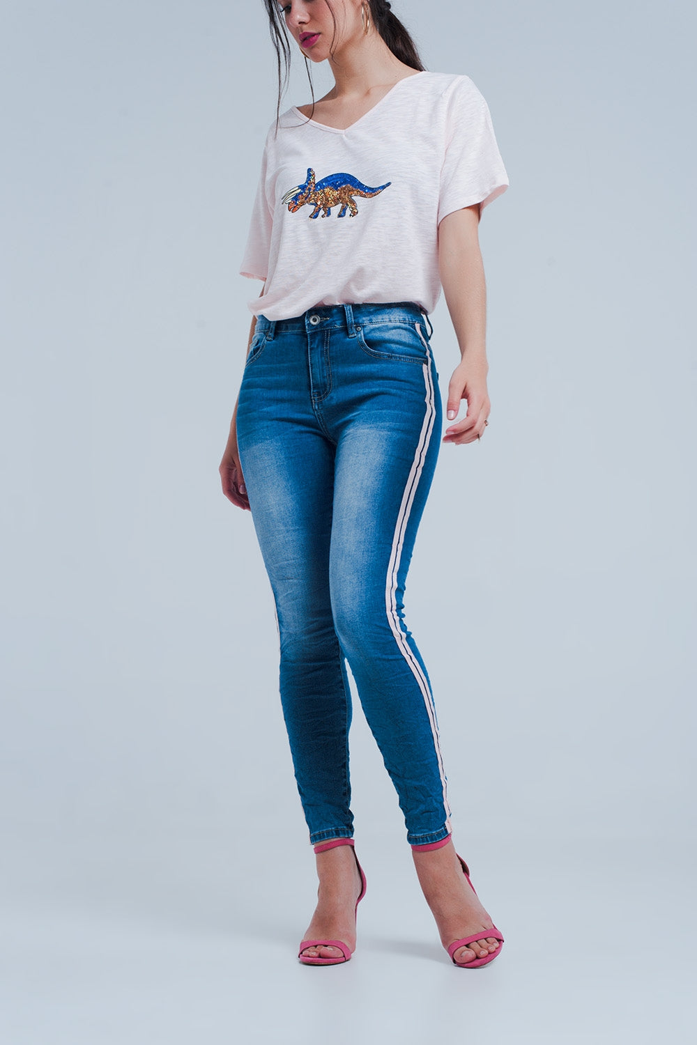 Skinny jeans with side seam stripes Q2 Jeans BoutiqueLua