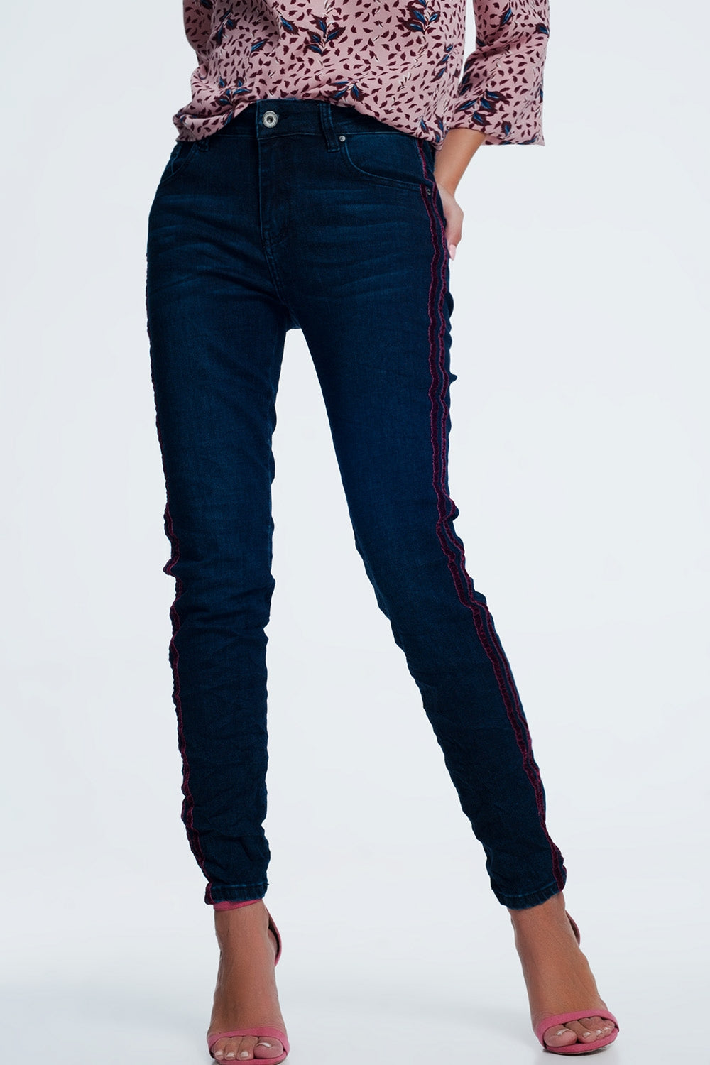 skinny jeans with sports red stripes Q2 Jeans BoutiqueLua