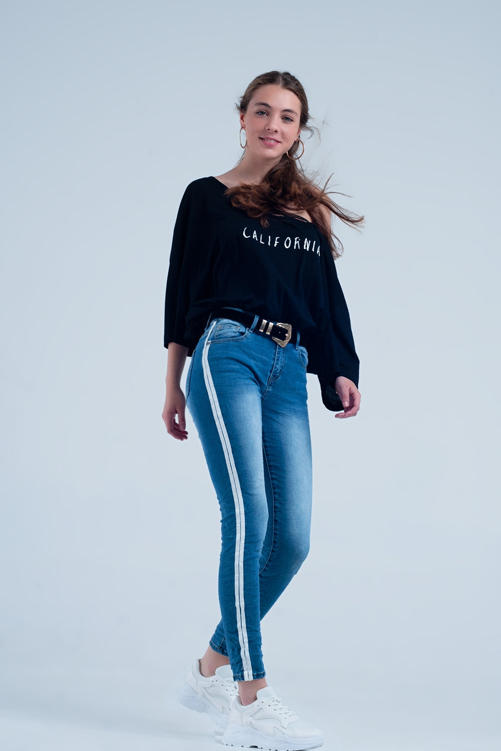 Skinny jeans with white side stripe Q2 Jeans BoutiqueLua