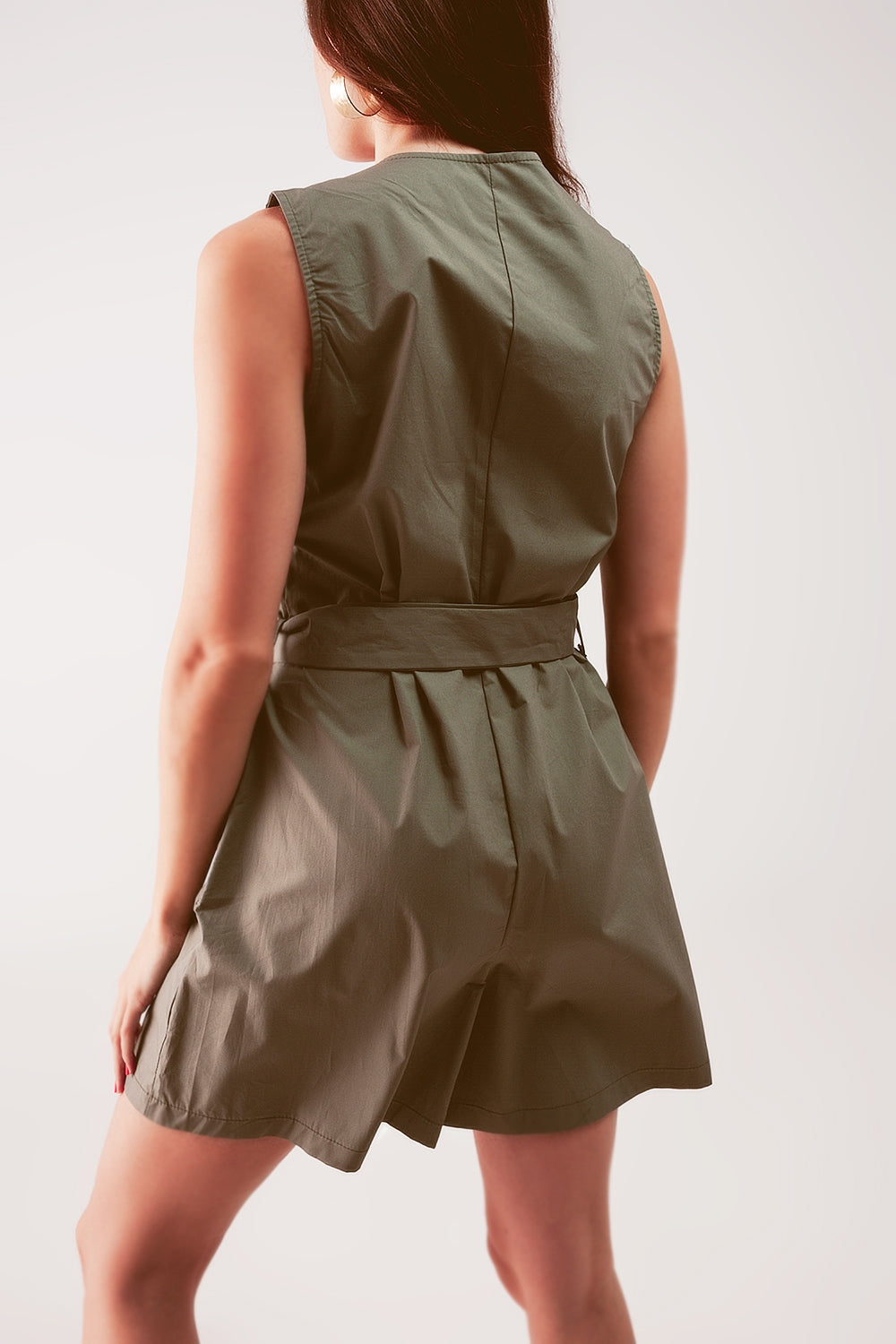 Sleeveless belted jumpsuit in khaki Q2 Dresses BoutiqueLua