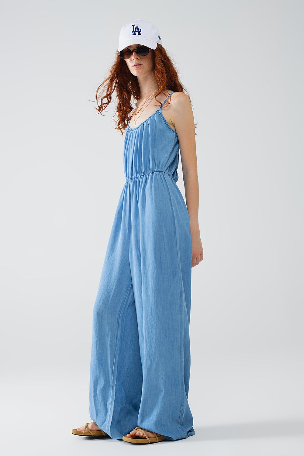 Sleevless Tencel Denim Jumpsuit With Elastic Waist Q2 Dresses BoutiqueLua