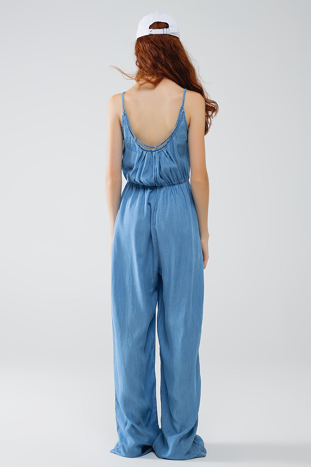 Sleevless Tencel Denim Jumpsuit With Elastic Waist Q2 Dresses BoutiqueLua