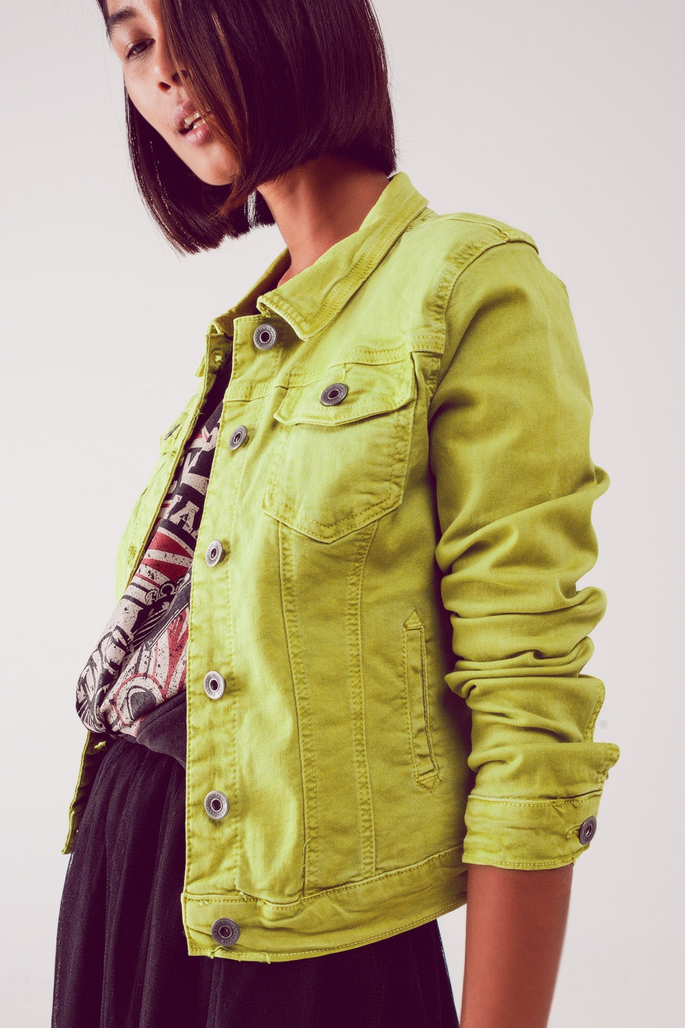 Veste camionneur slim en denim vert citron