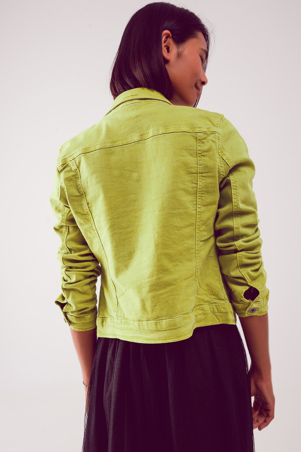 Veste camionneur slim en denim vert citron