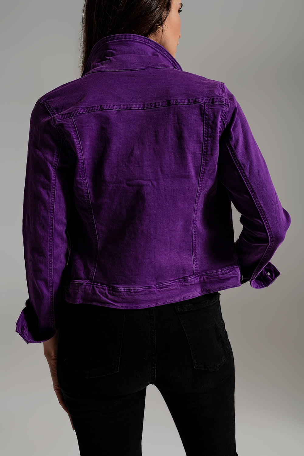 Slim denim trucker jacket in purple Q2 Coats and Jackets BoutiqueLua