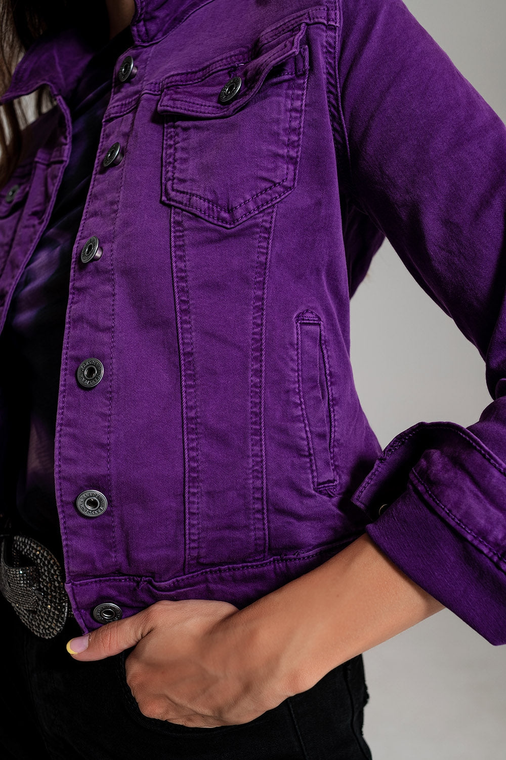 Slim denim trucker jacket in purple Q2 Coats and Jackets BoutiqueLua