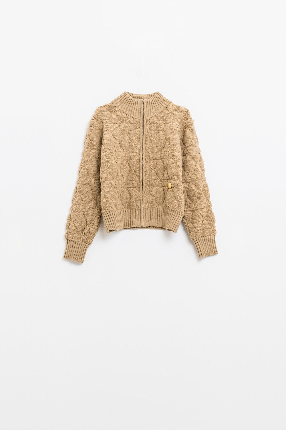 Veste bomber en tricot épais et doux de couleur camel