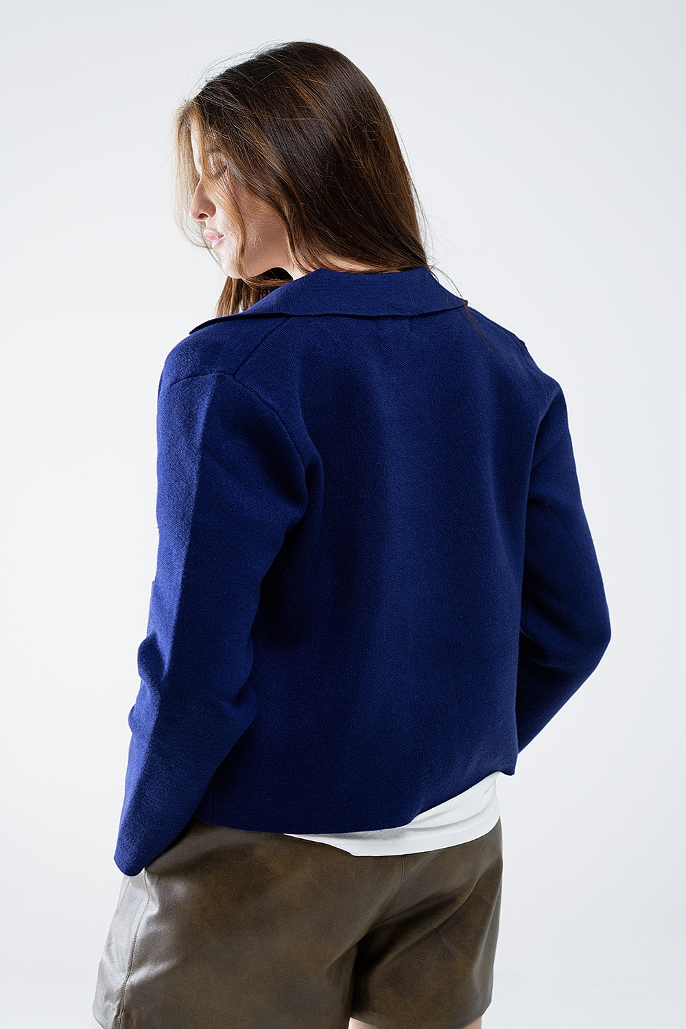 Soft knit cardigan in ink blue with front pockets