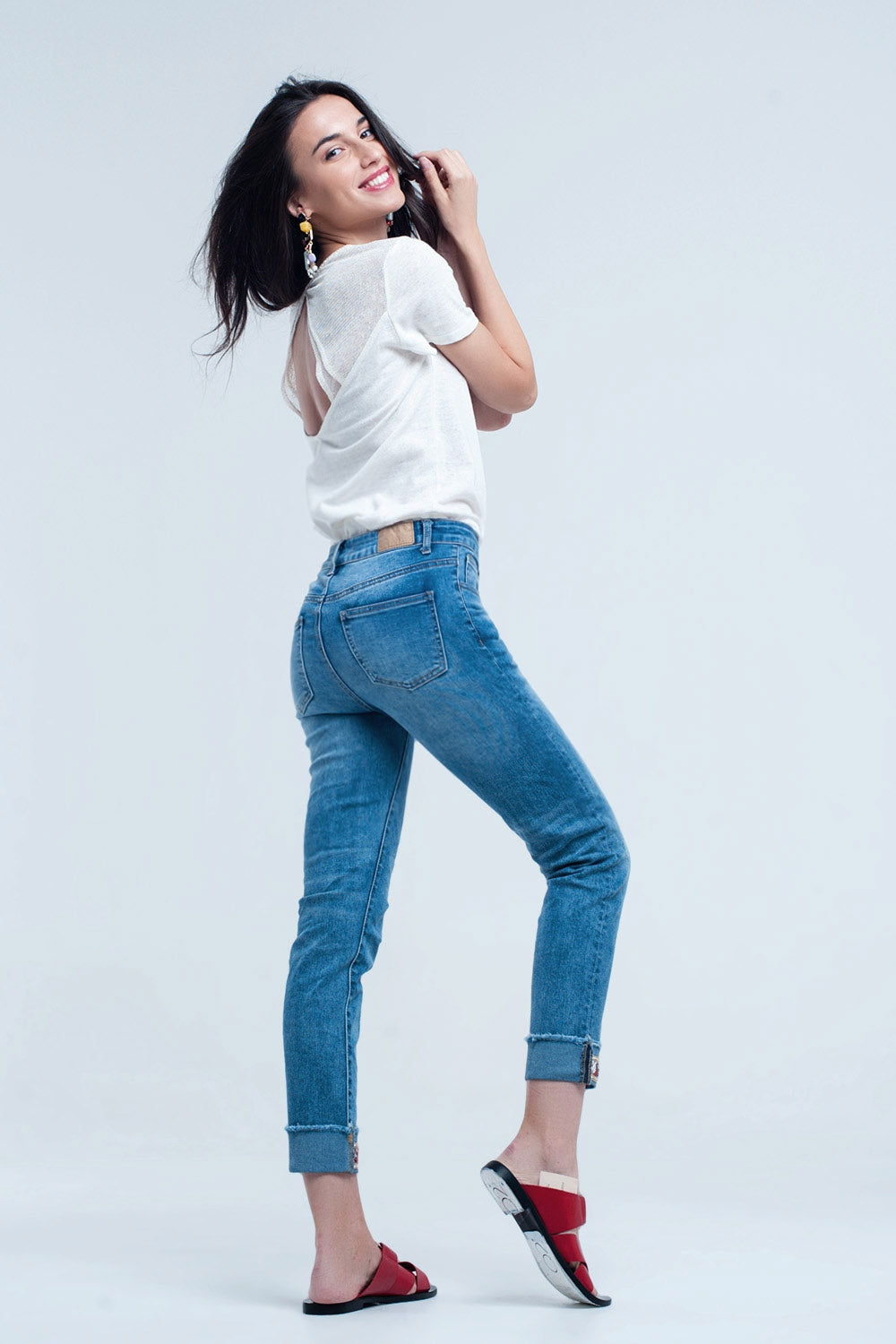 Straight ankle jeans with crystal detail Q2 Jeans BoutiqueLua