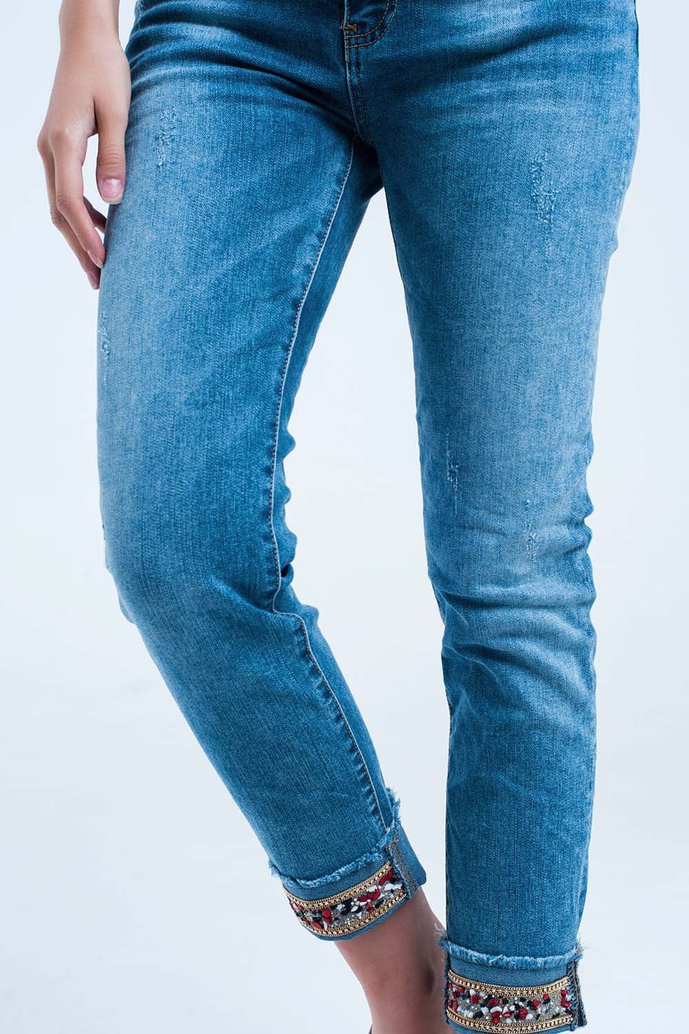 Straight ankle jeans with crystal detail Q2 Jeans BoutiqueLua