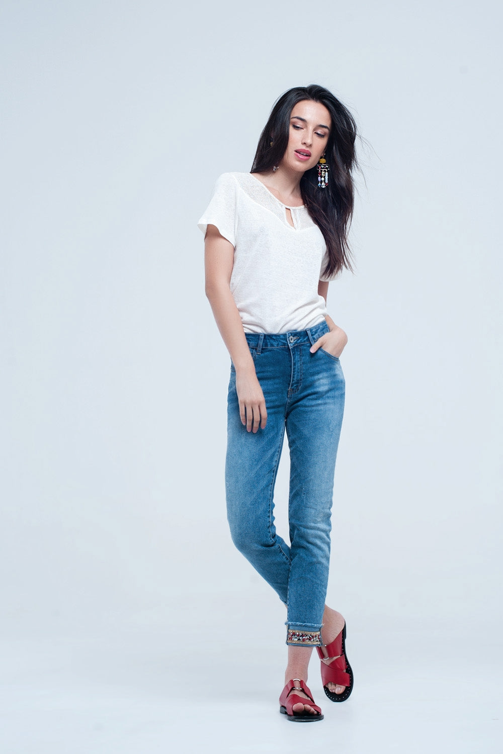 Straight ankle jeans with crystal detail Q2 Jeans BoutiqueLua