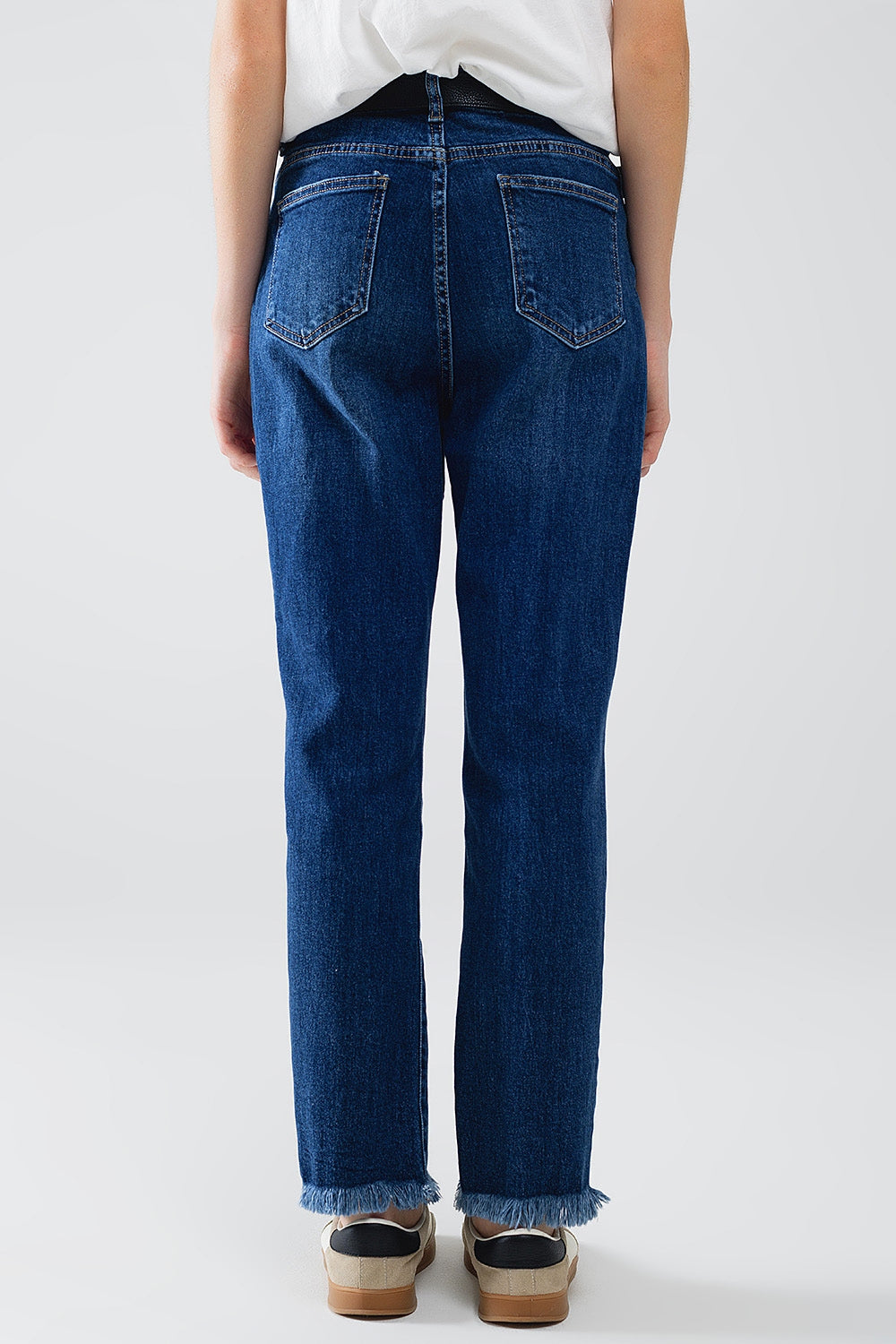 Straight Blue Jeans With Strass Front Details And Frayed Ends Q2 Jeans BoutiqueLua