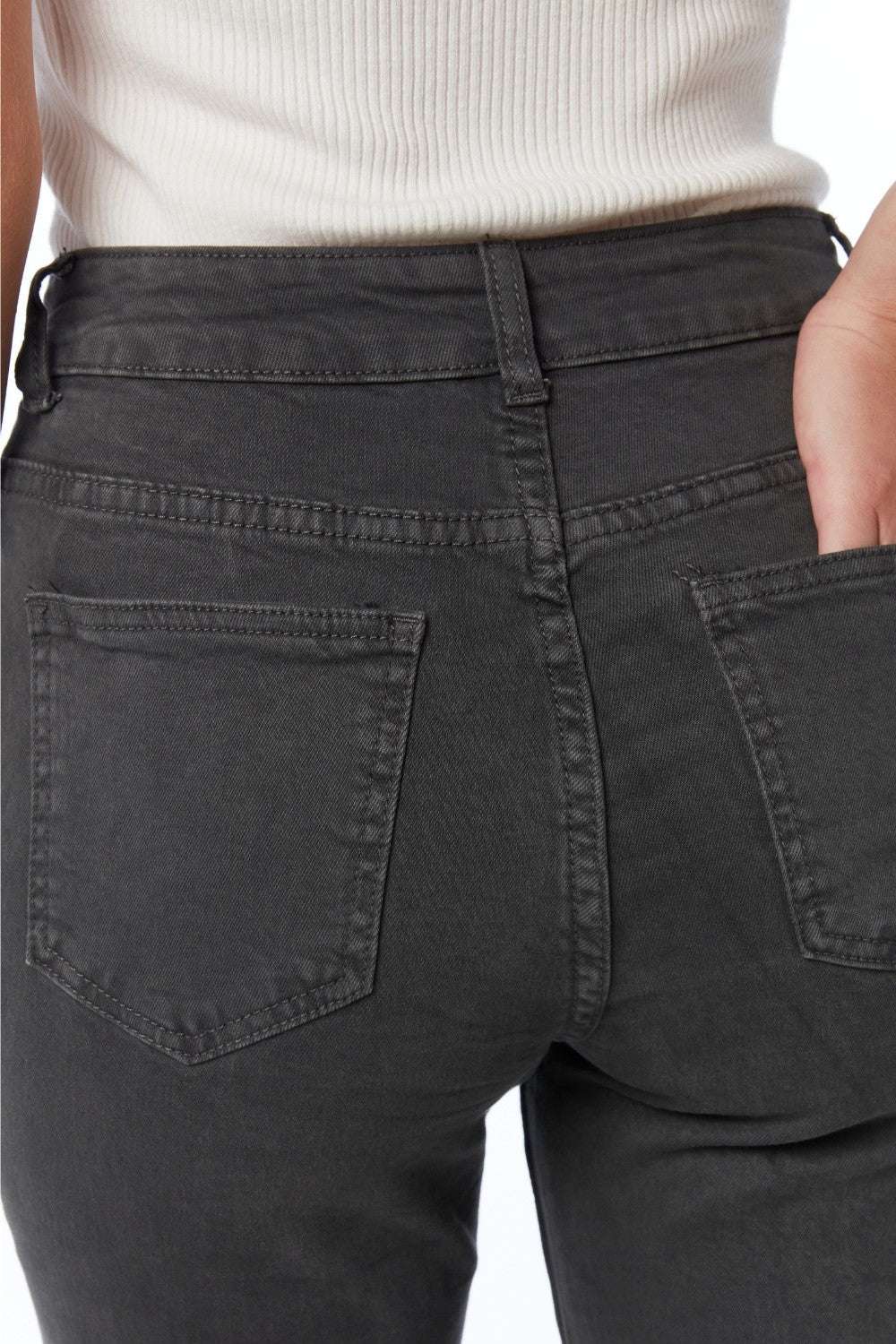 Straight Jeans With Gold Buttons At the Side in dark grey