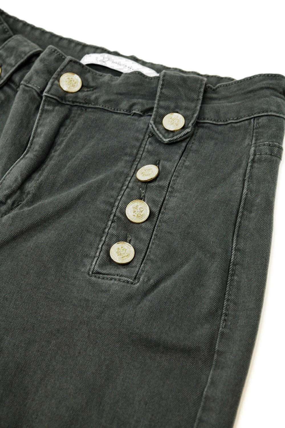 Straight Jeans With Gold Buttons At the Side in dark grey