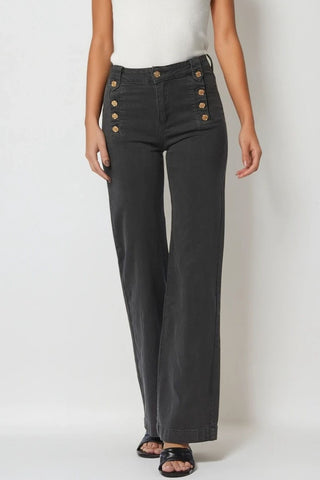 Straight Jeans With Gold Buttons At the Side in dark grey