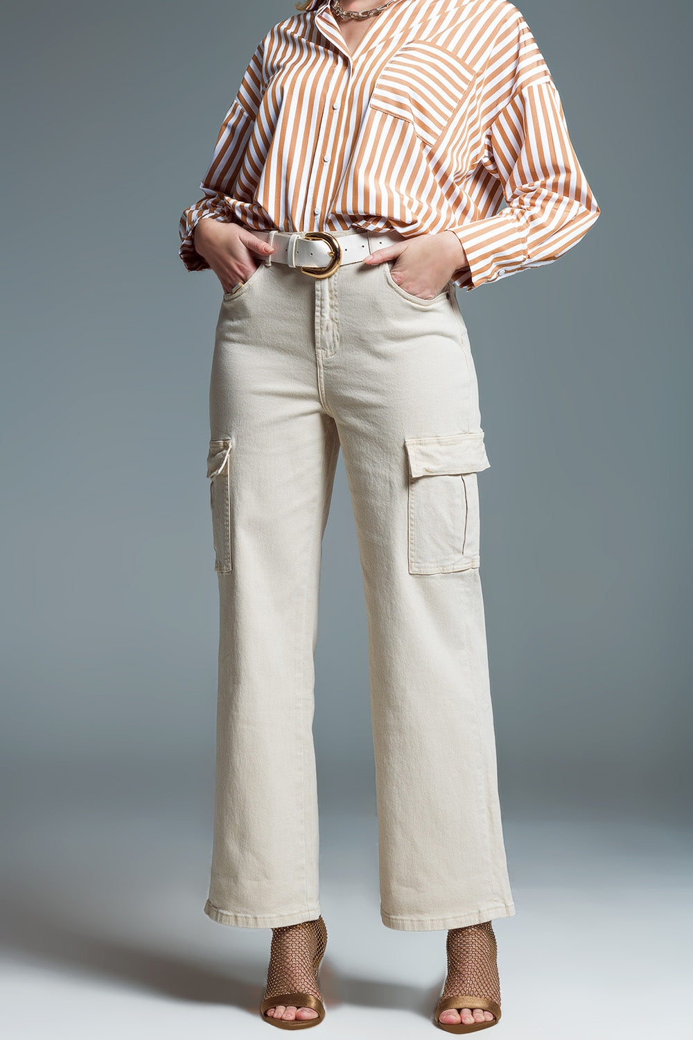 Straight Leg Cargo Jeans in Beige Q2 Jeans BoutiqueLua