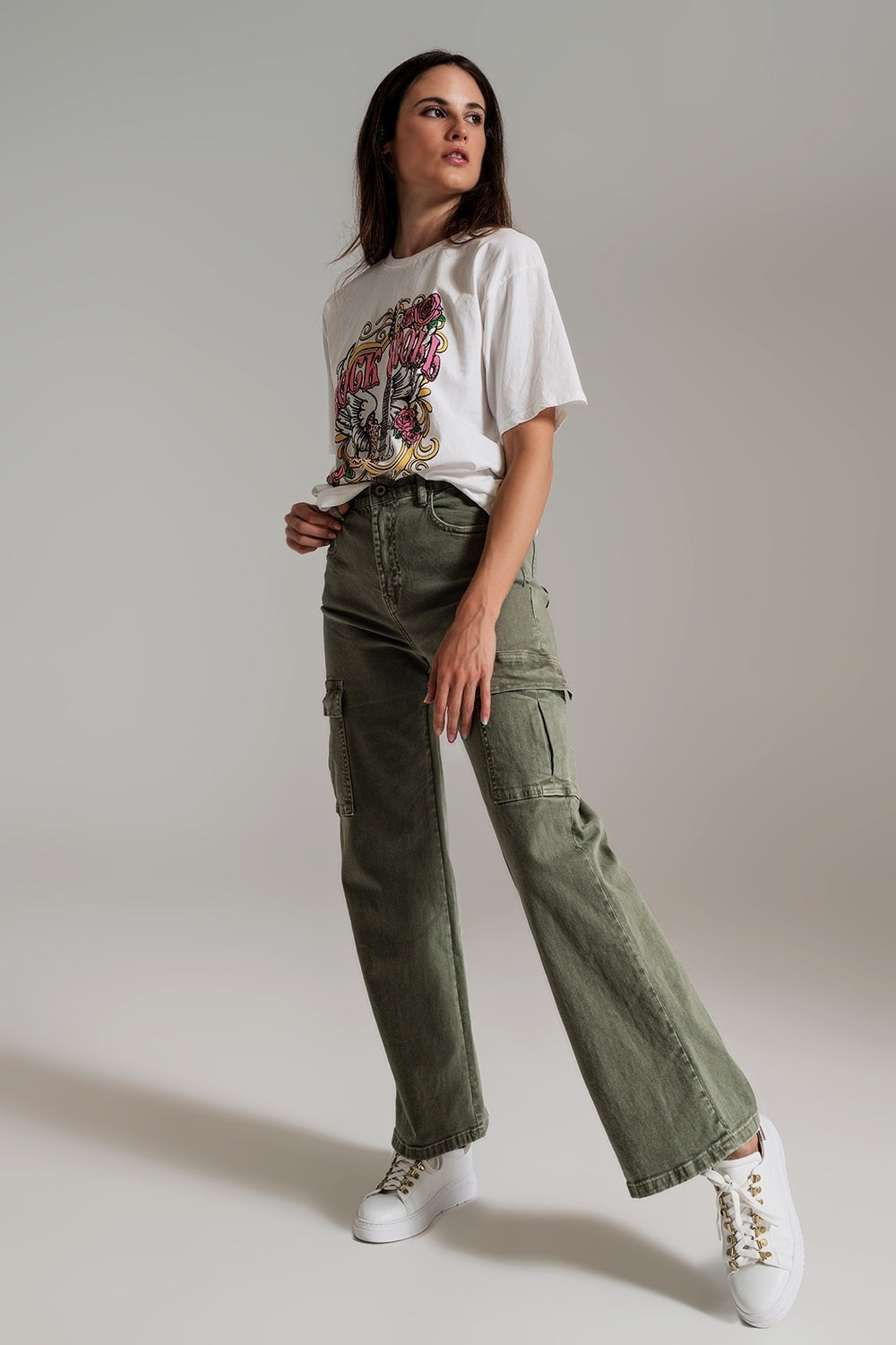 Straight Leg Cargo Jeans in Olive Green Q2 Jeans BoutiqueLua