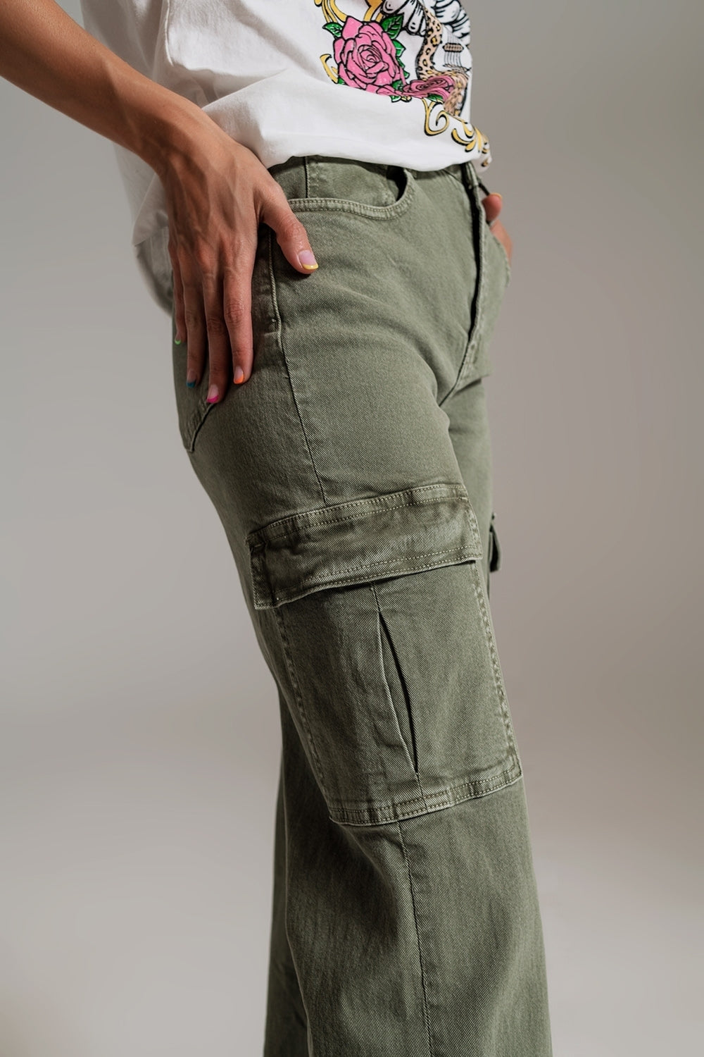 Straight Leg Cargo Jeans in Olive Green Q2 Jeans BoutiqueLua