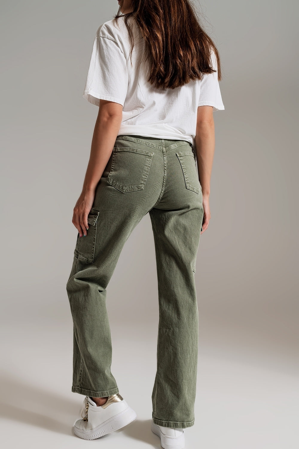 Straight Leg Cargo Jeans in Olive Green Q2 Jeans BoutiqueLua