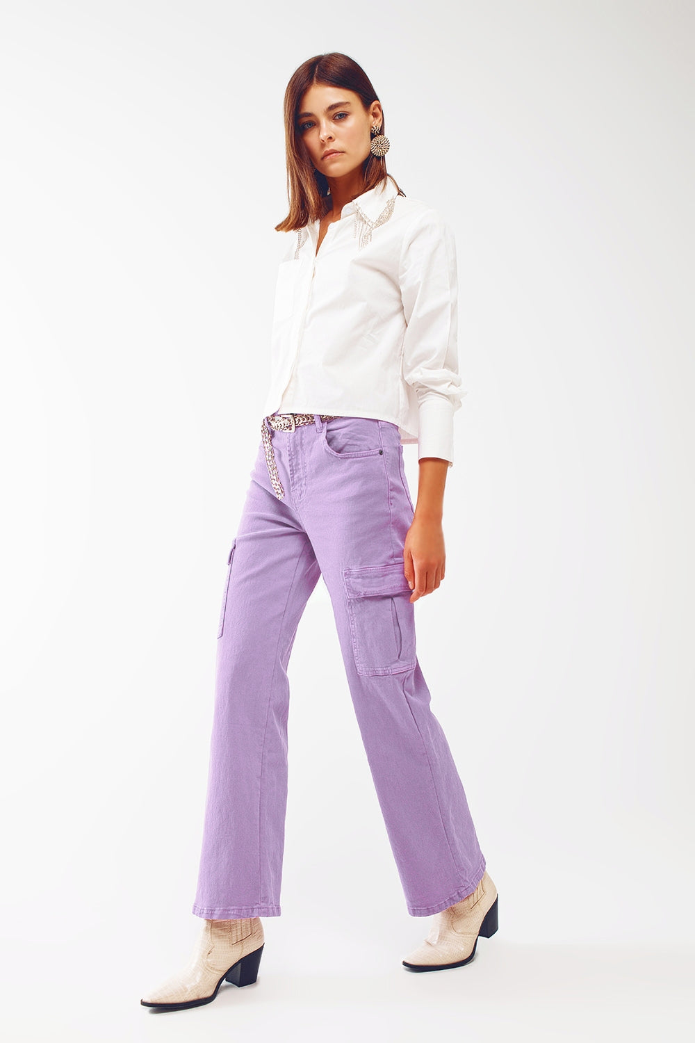 Straight Leg Cargo Jeans in Purple Q2 Jeans BoutiqueLua