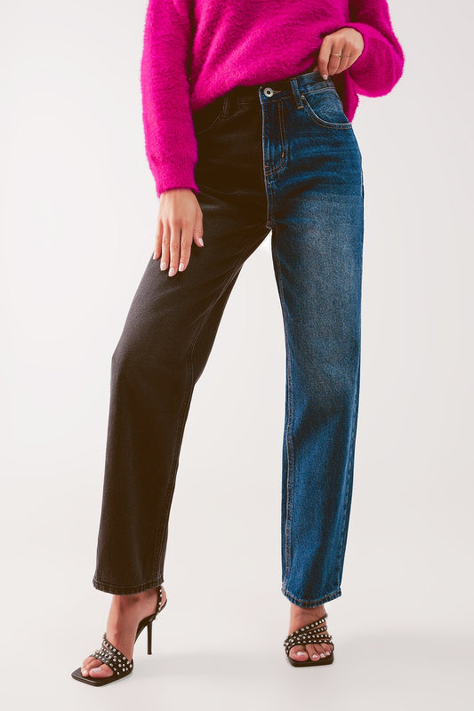 Q2 Straight leg color block jeans