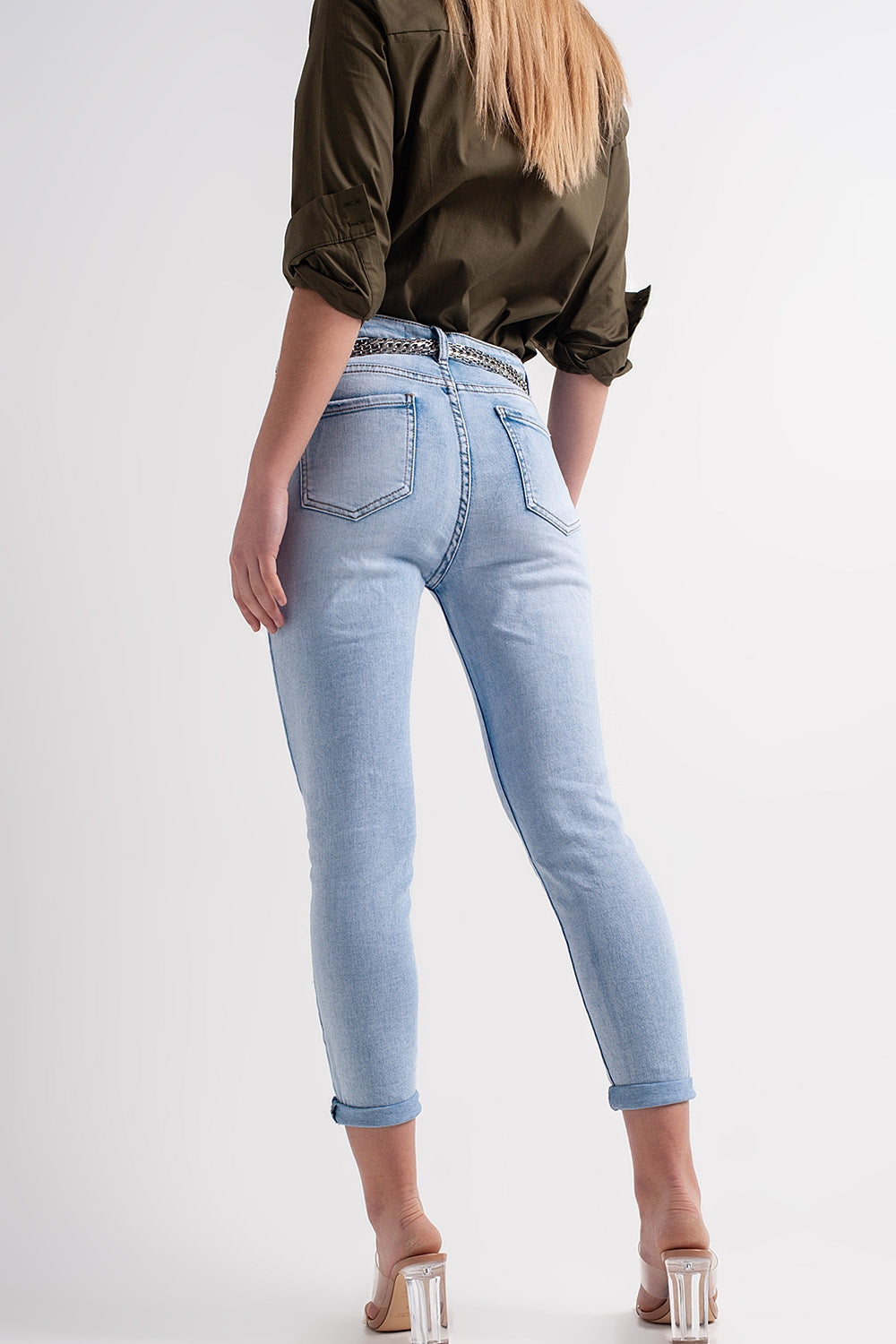 Straight leg jeans with folded ankles in light denim Q2 Jeans BoutiqueLua