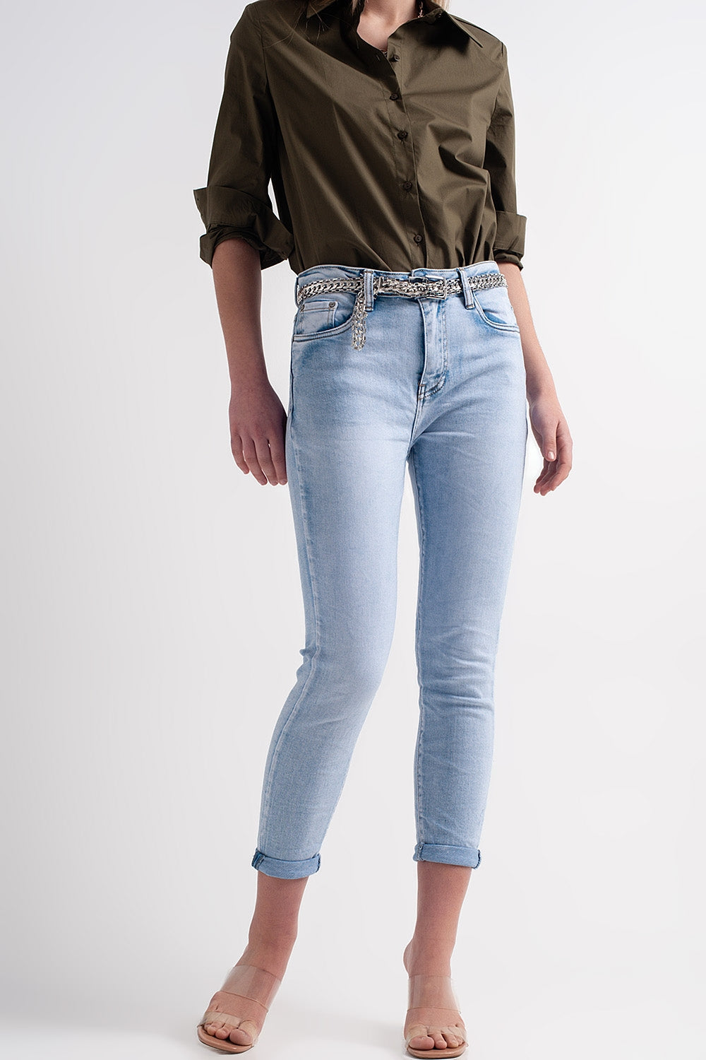 Straight leg jeans with folded ankles in light denim Q2 Jeans BoutiqueLua