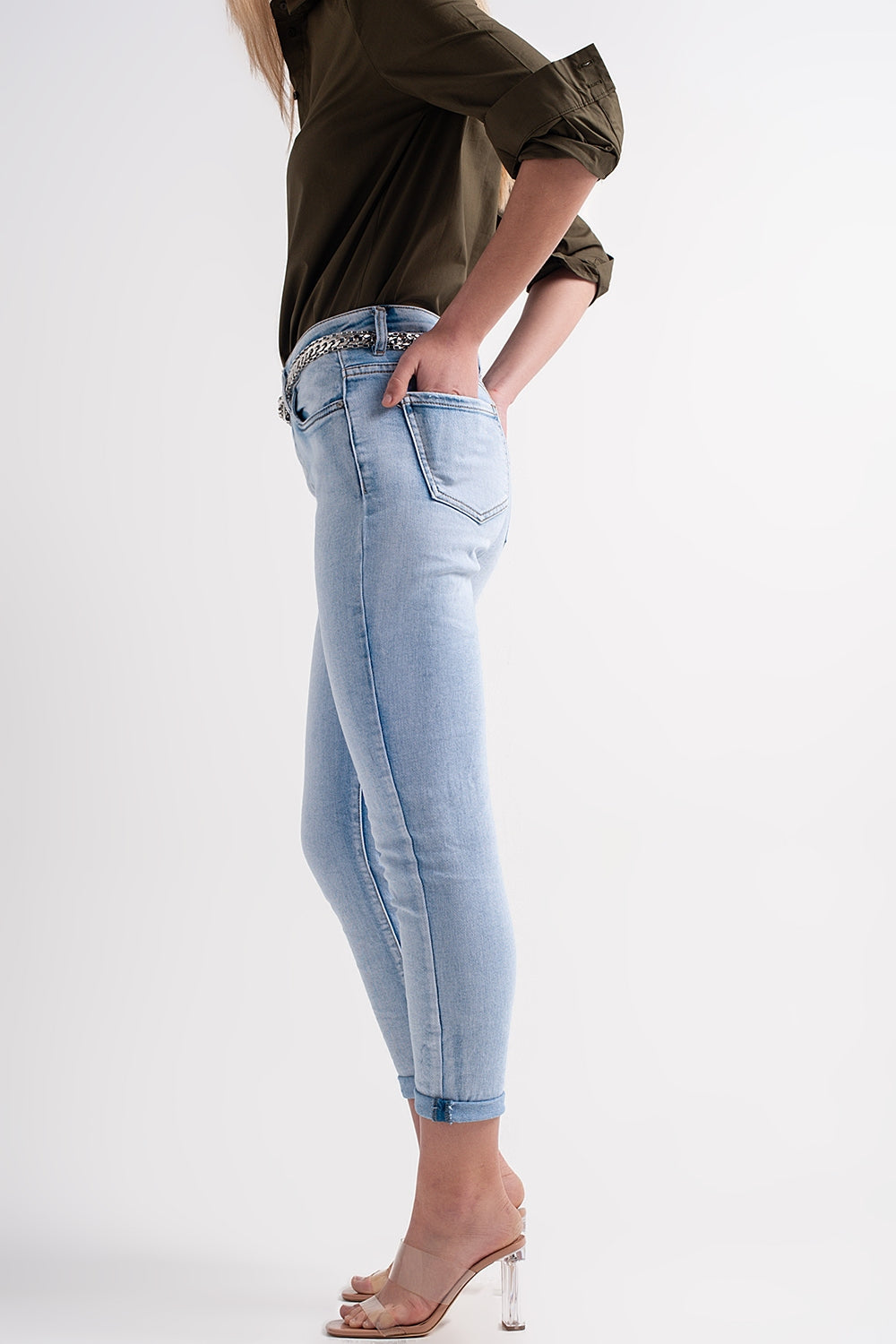 Straight leg jeans with folded ankles in light denim Q2 Jeans BoutiqueLua