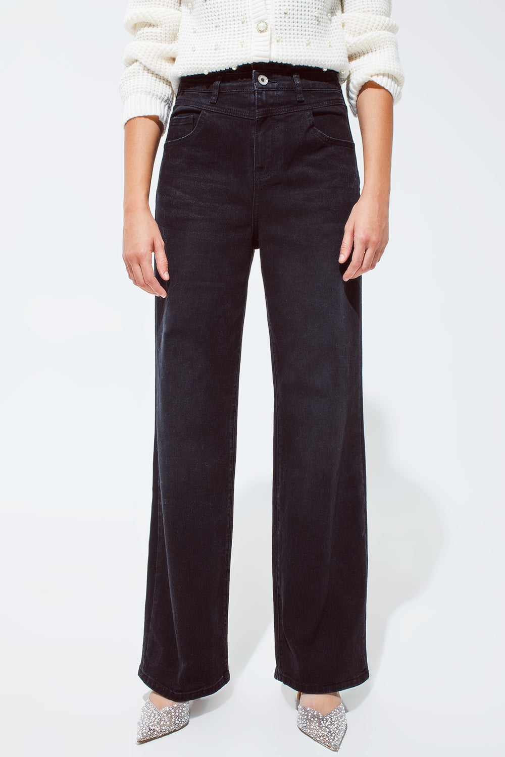 Straight leg Jeans with Waist Stitching Detail in Black Q2 Jeans BoutiqueLua