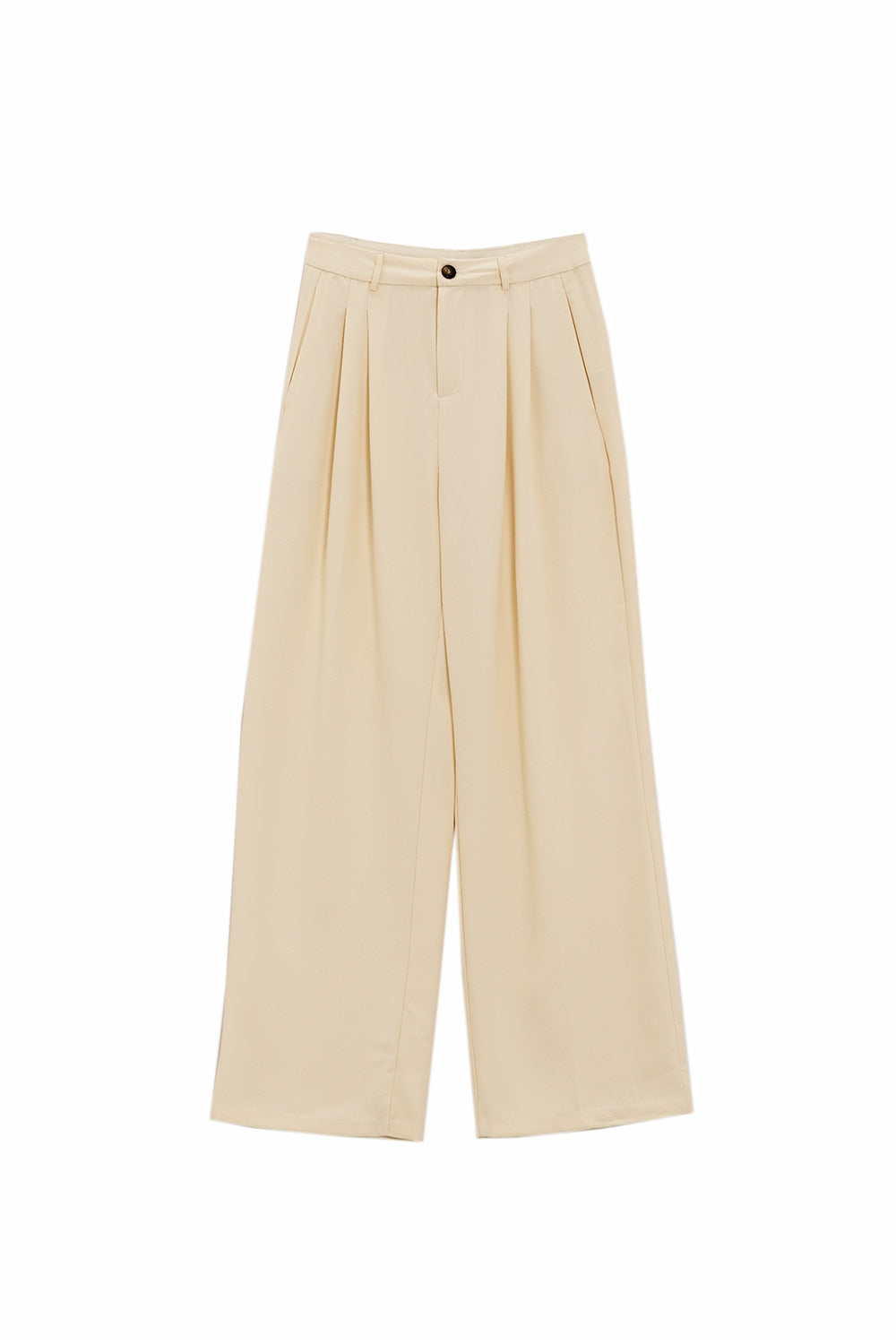 Straight Leg Trousers With Side Pockets and Darts in Cream Q2 Pants BoutiqueLua