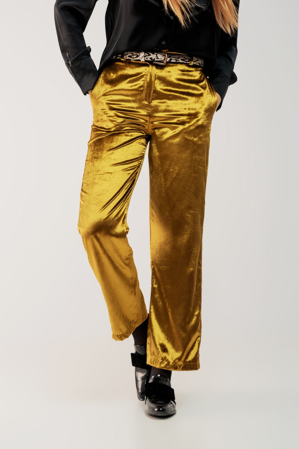 Straight leg velvet pants in lime Q2 Pants BoutiqueLua