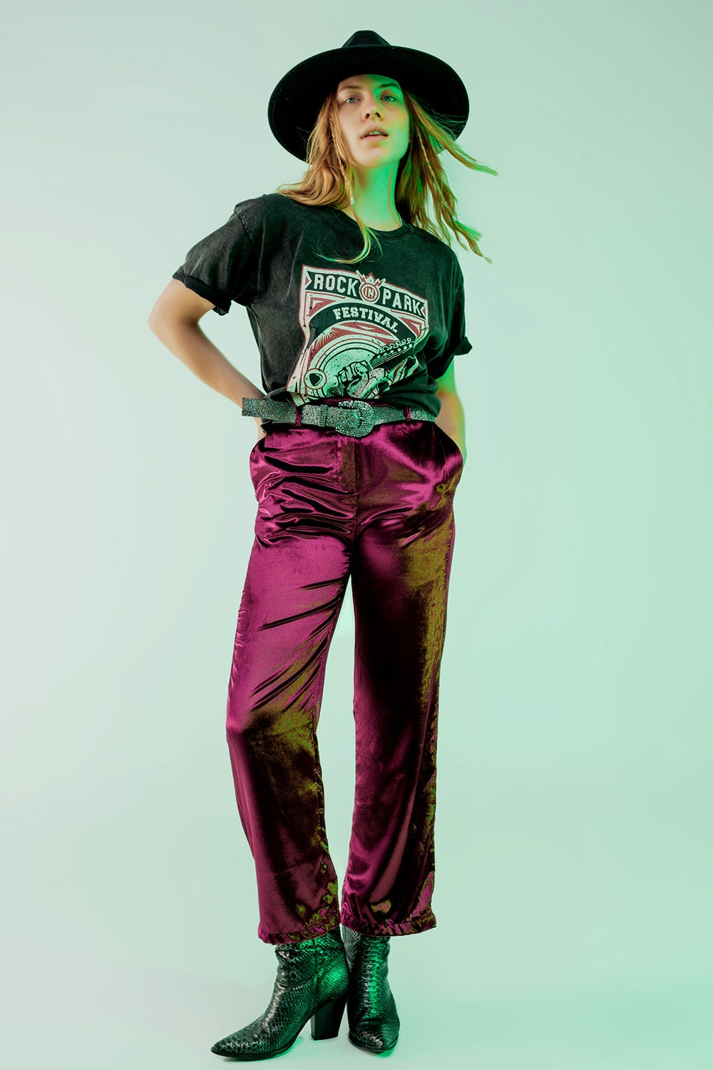 Straight leg velvet pants in purple Q2 Pants BoutiqueLua