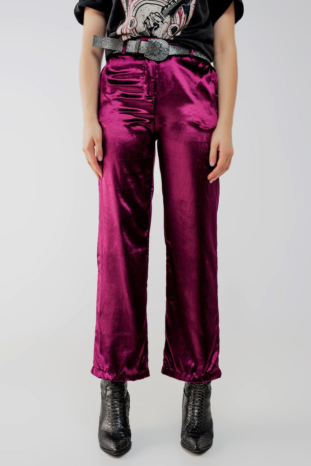 Straight leg velvet pants in purple Q2 Pants BoutiqueLua