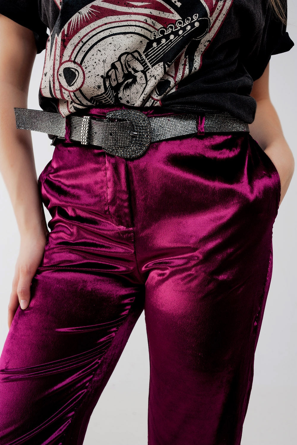 Straight leg velvet pants in purple Q2 Pants BoutiqueLua