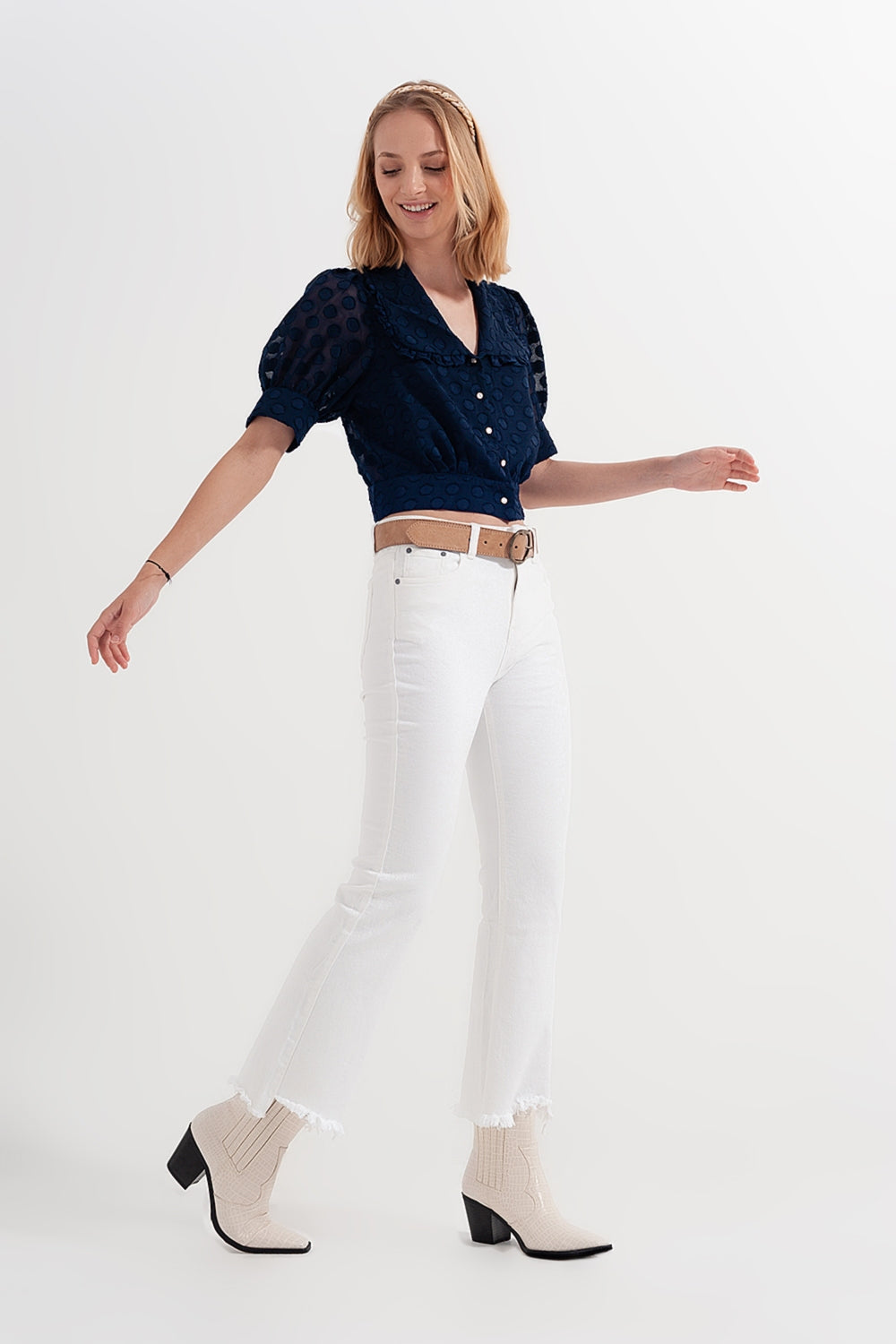 straight Pants in white with wide ankles Q2 Jeans BoutiqueLua