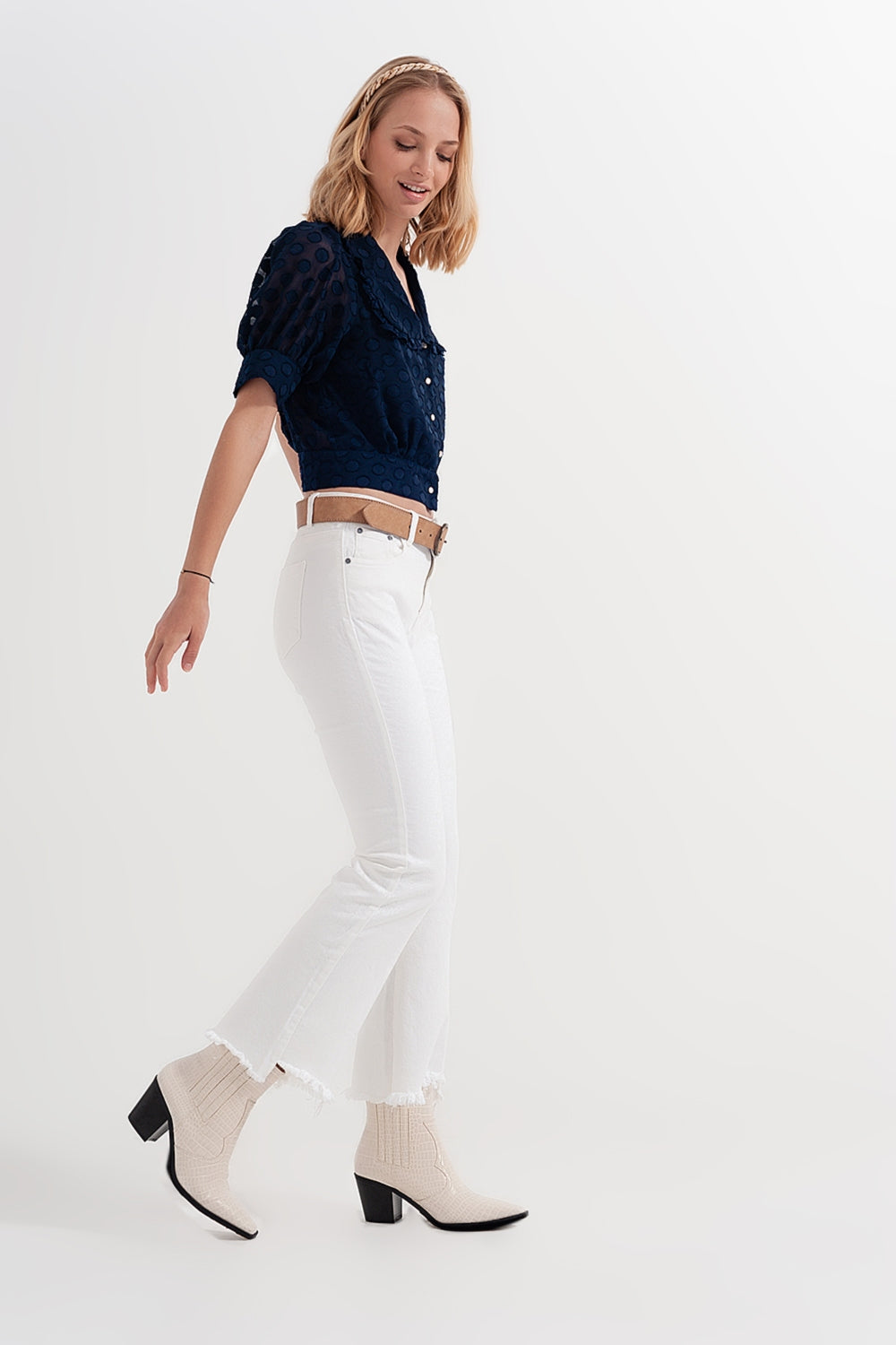 straight Pants in white with wide ankles Q2 Jeans BoutiqueLua