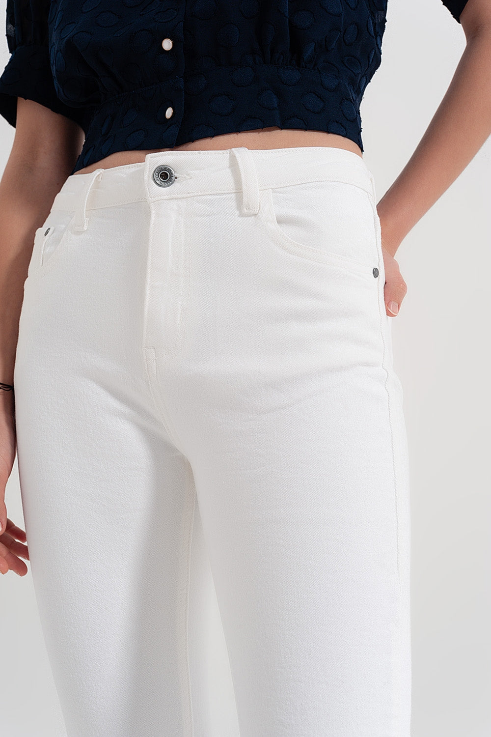 straight Pants in white with wide ankles Q2 Jeans BoutiqueLua