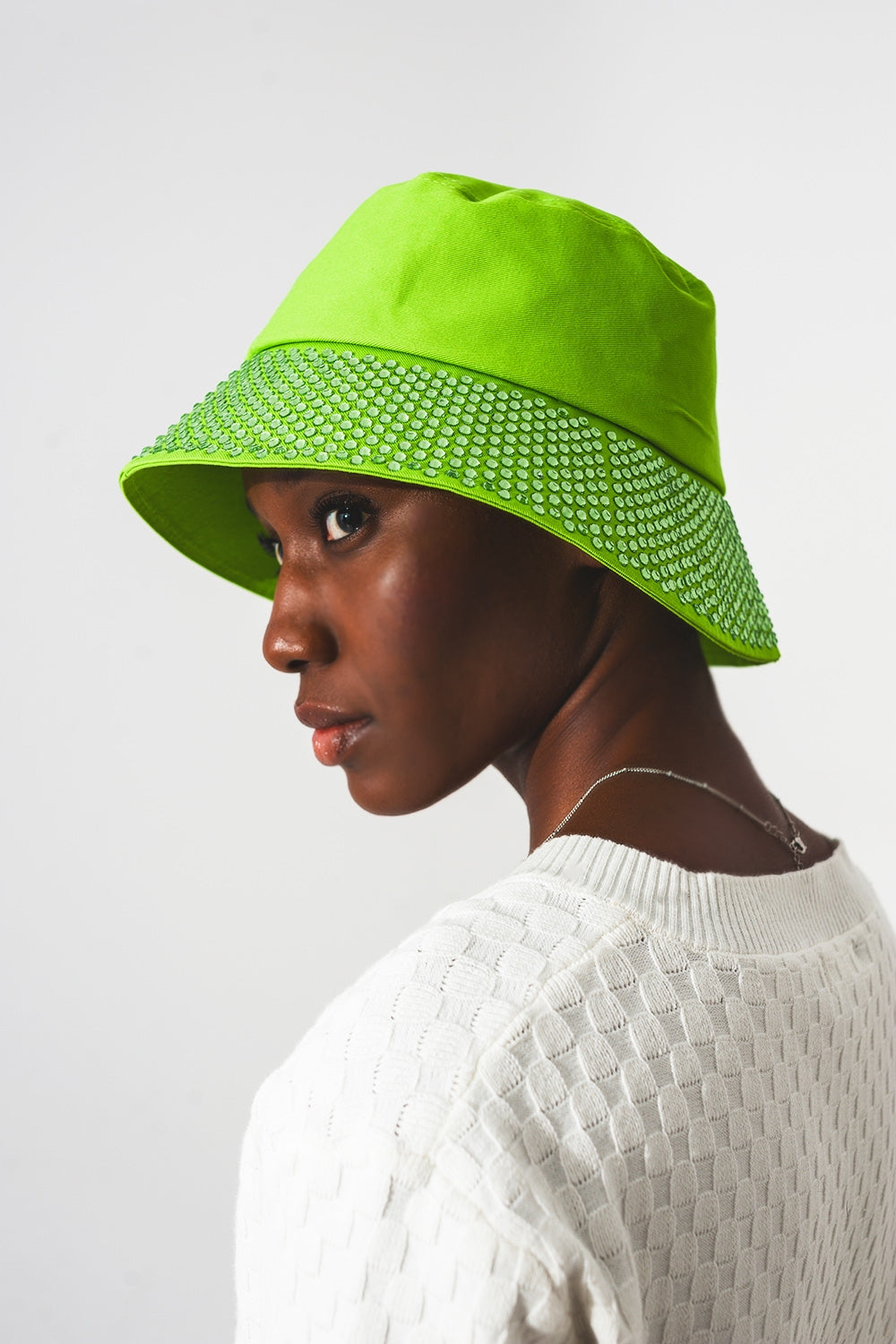 Strass Detail Bucket Hat in Green Q2 Hats BoutiqueLua