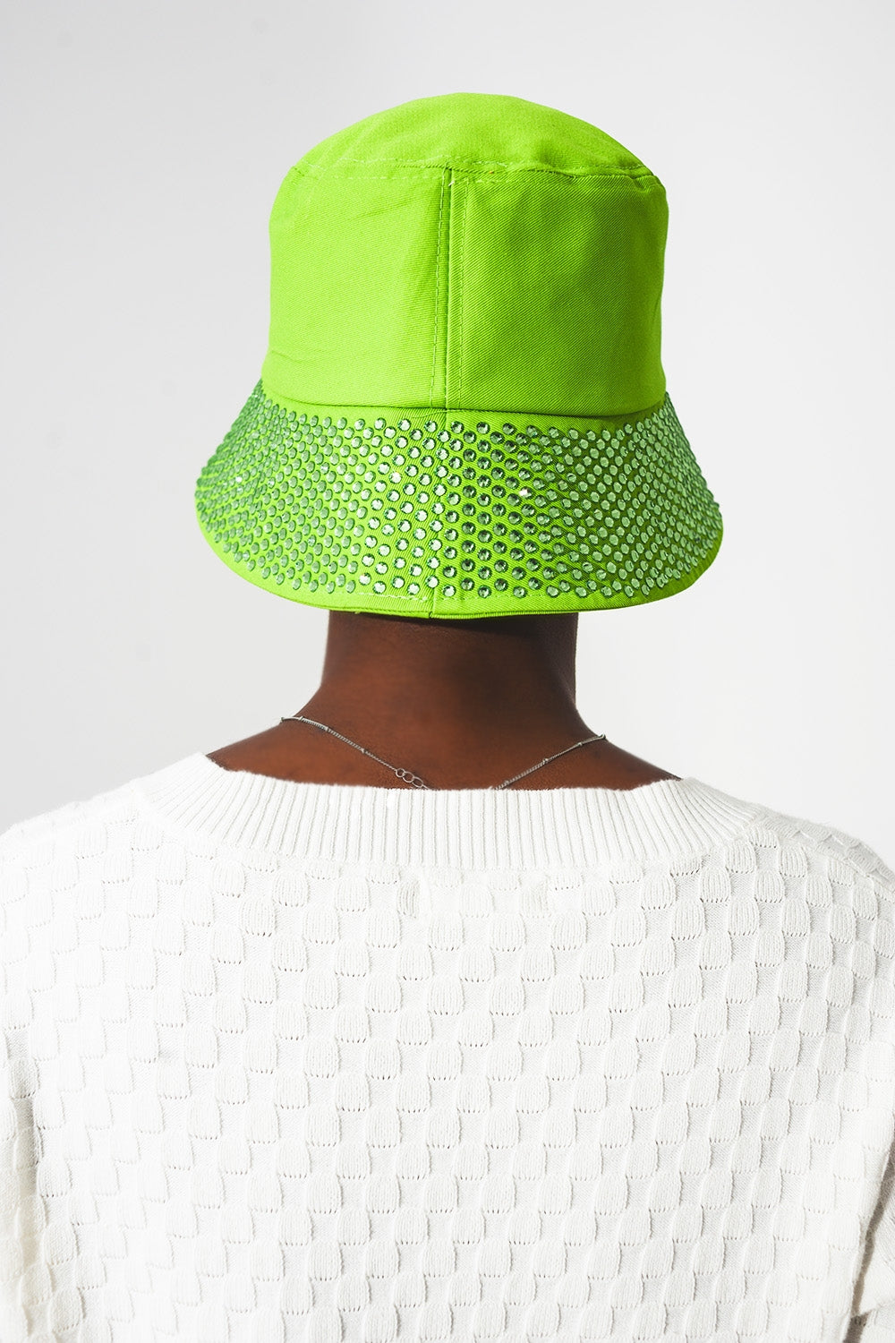 Strass Detail Bucket Hat in Green Q2 Hats BoutiqueLua