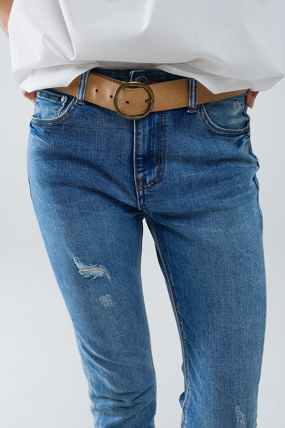 Stretch Denim super Skinny Jeans In MIdwash With Distress Details Q2 Jeans BoutiqueLua