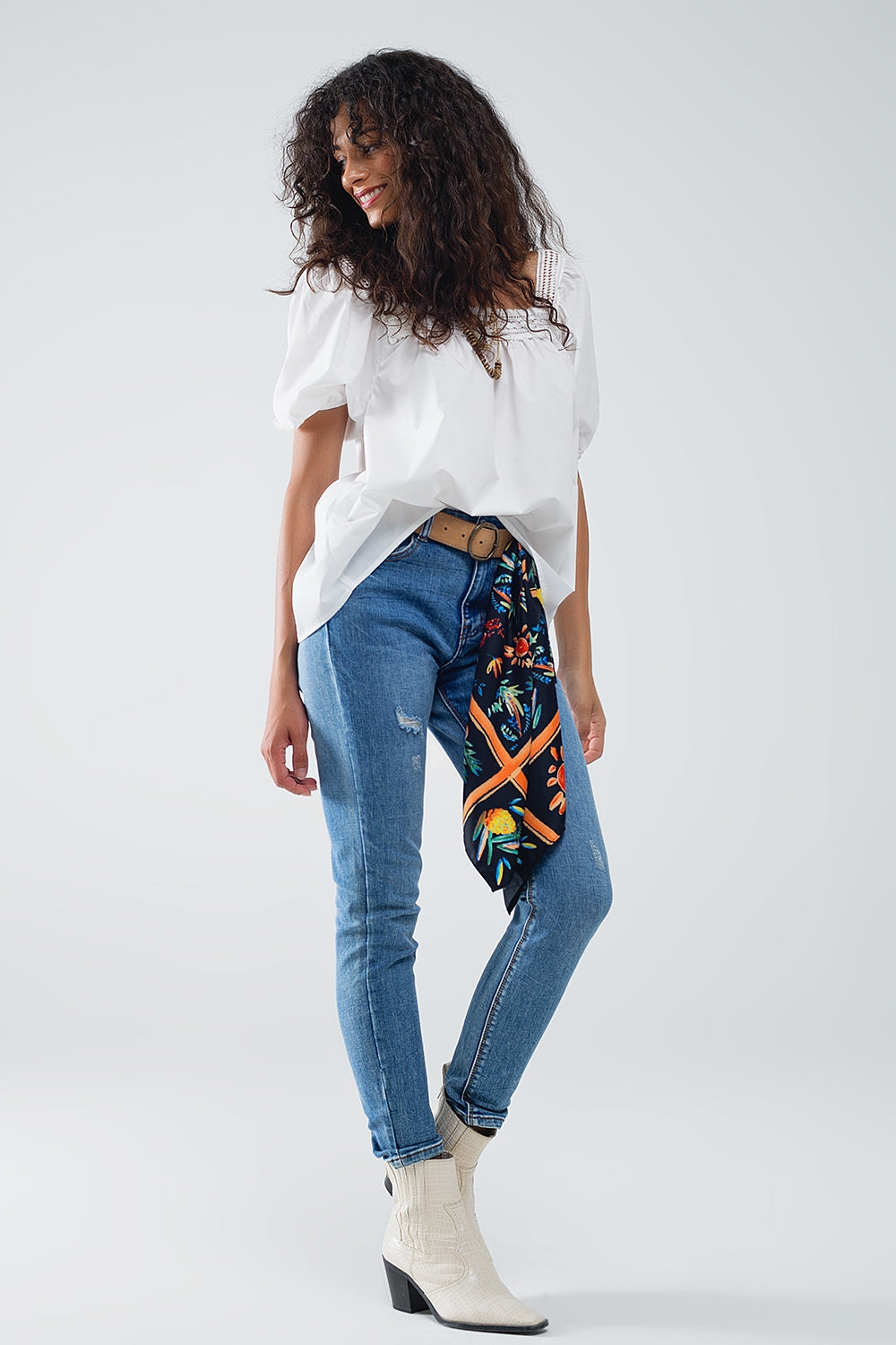 Stretch Denim super Skinny Jeans In MIdwash With Distress Details Q2 Jeans BoutiqueLua