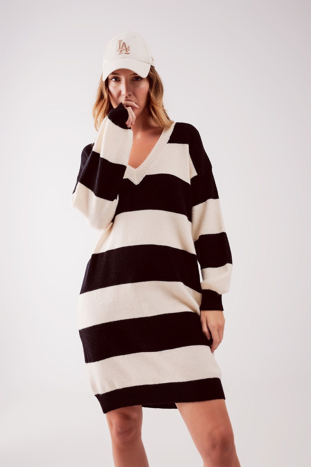 Stripe jumper dress in black Q2 Dresses BoutiqueLua