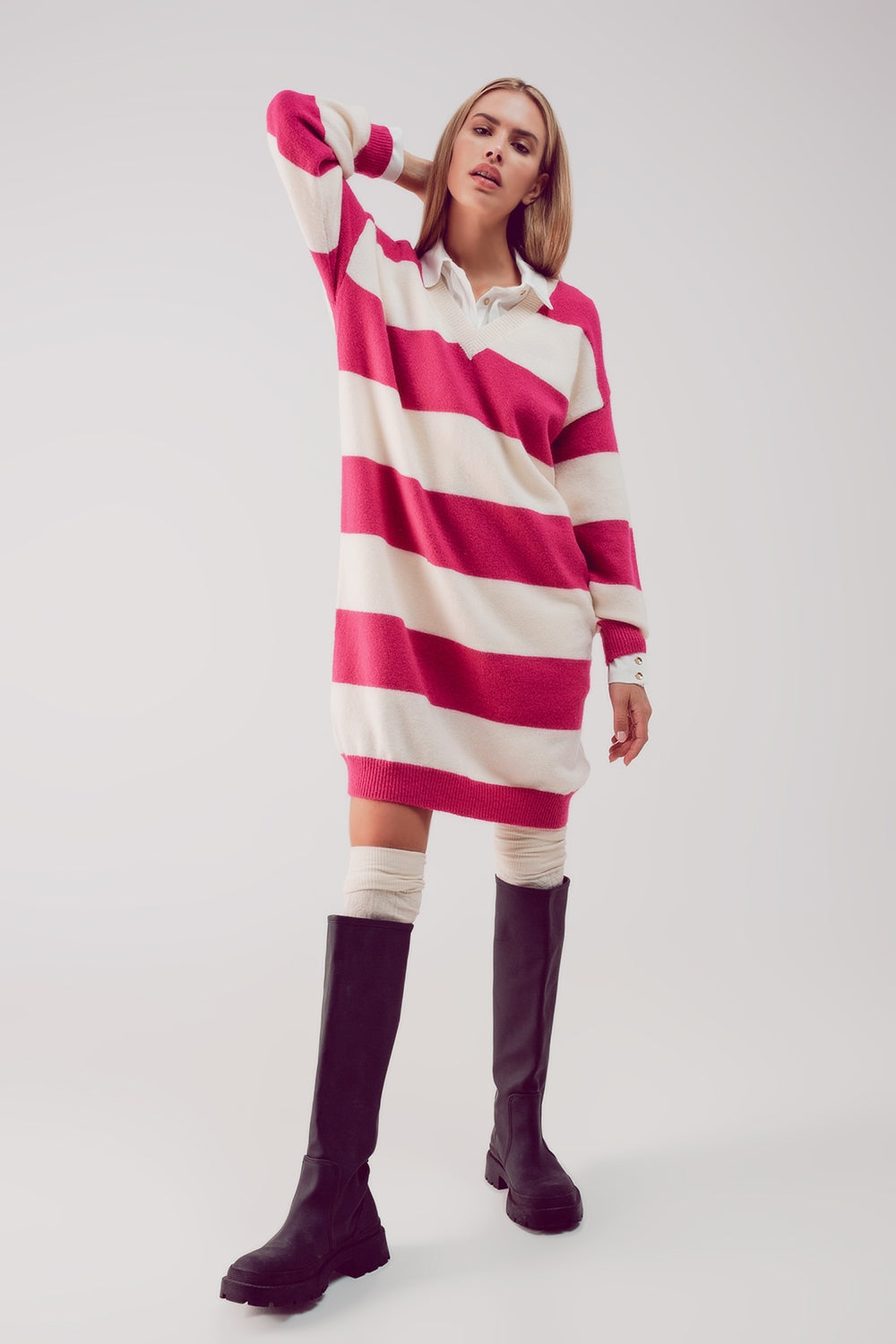 Stripe jumper dress in fuchsia Q2 Dresses BoutiqueLua