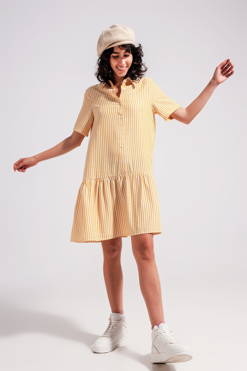 Q2 Stripe print mini dress in yellow