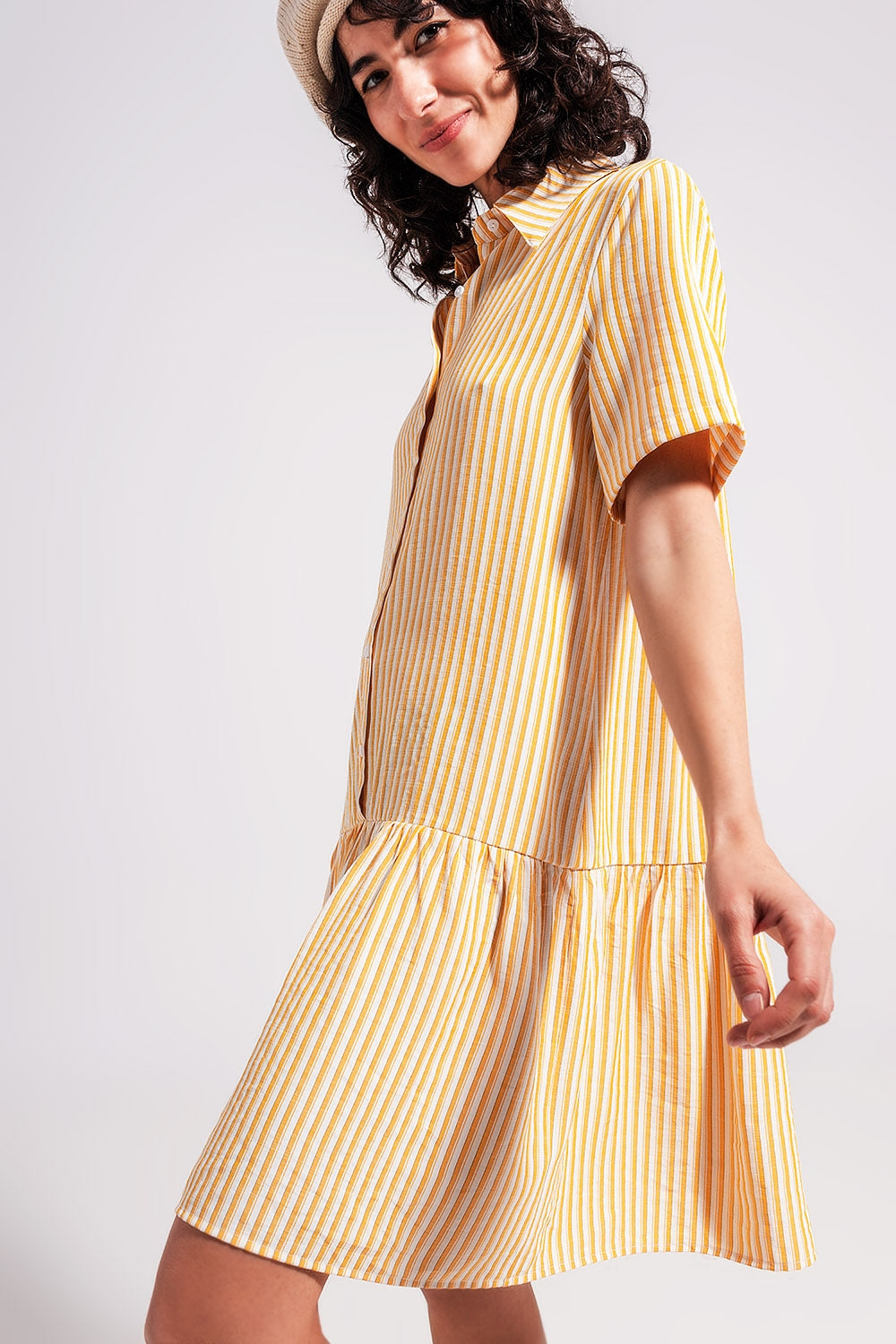 Stripe print mini dress in yellow Q2 Dresses BoutiqueLua