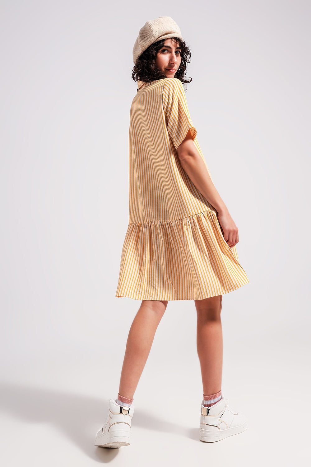 Stripe print mini dress in yellow Q2 Dresses BoutiqueLua